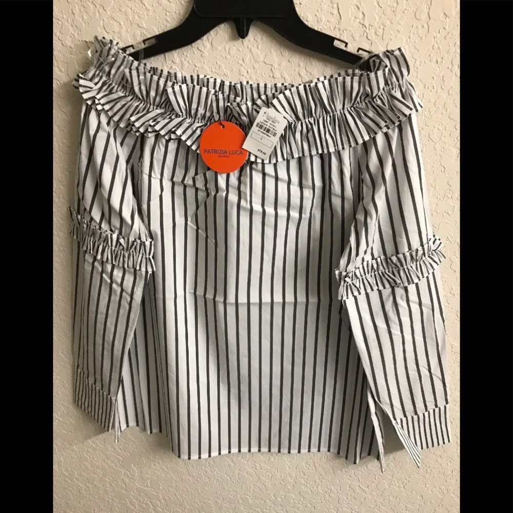 P. Luca Striped Off-The-Shoulder Poplin-Blouse